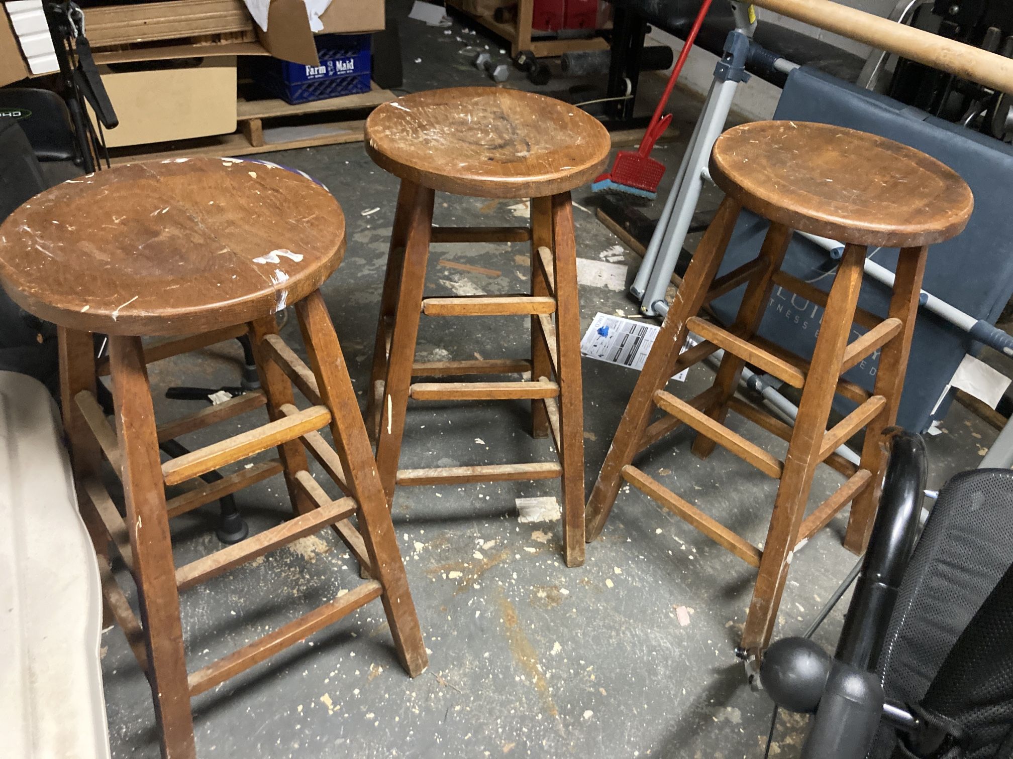 set of 3 vintage hardwood stools