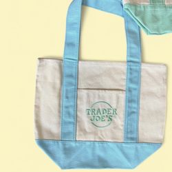 Trader Joe's Mini Canvas Tote Bag - Blue Pastel SPRING Limited Edition