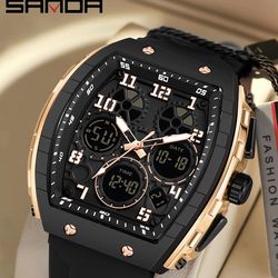 Men's Fashion Digital Analog Watch, Casual Sporty Quartz Digital Watch with Luminous Dial & Alarm Function, Waterproof Watch with Digital Display for 