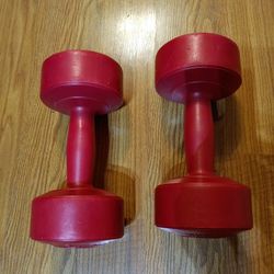 2 Dumbell 5 Lb Weights Hand Held Plastic Round Health Exercise