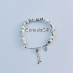 Sterling Silver Howlite 8 mm Beads Adjustable Clasp 