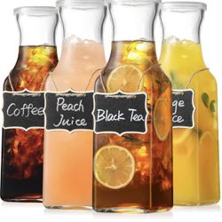 Set of 4 Square Glass Carafe with Lid (1 Liter)