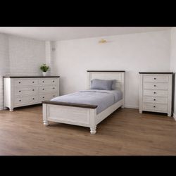 Rustic White Twin Bedroom Set 