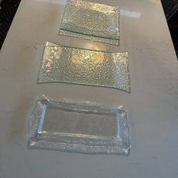 3 Glass Serving Platters and Marble Cheese Wire Cutter