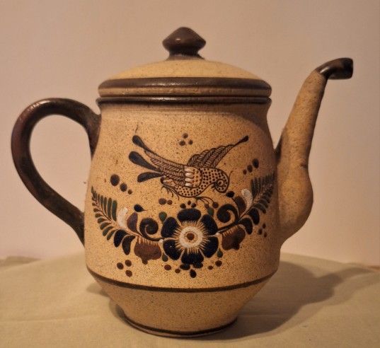 Tonala Netzi Mexican Pottery Coffee/Tea Pot, Signed-Handmade 1970's 