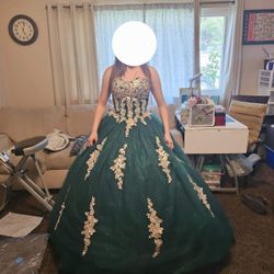 Emerald Green and Gold Dress Quinceanera Or Sweet 16 