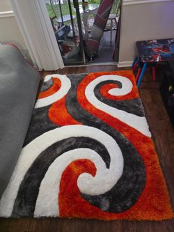 Shag Area Rug Orange Gray White Swirl