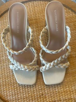 White Braided Block Heel Sandals – Sincerely Jules-Size 9