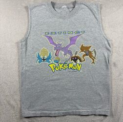 Vintage 90s Pokemon Aerodactyl Extinct Youth M Gray Tank Top Shirt RARE #793