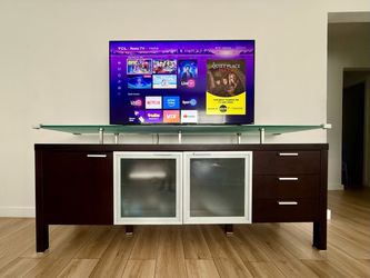 Large Dark Wood TV Stand with Glass Top - Excellent Condition