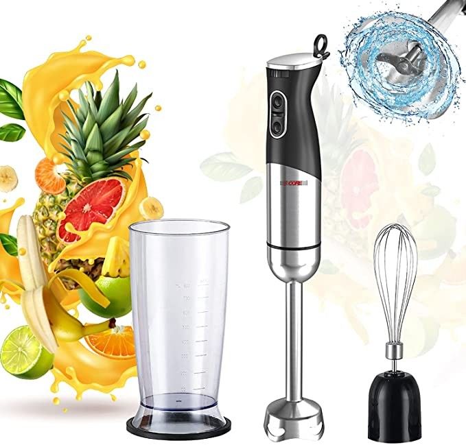 Hand Blender 500W 3-in-1 Multifunctional Electric Immersion Blender 8 Variable speed Stick Batidora Emersion Mixer, 600ml Mixing Beaker,  5CORE