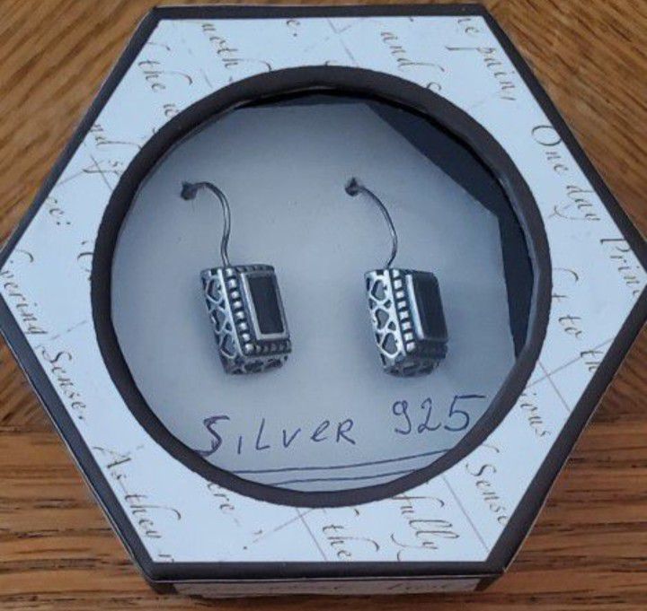 Vintage Sterling Silver 925 Filigree Onyx Earings