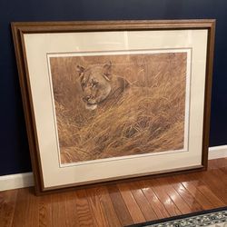 Original Robert Bateman lithograph titled “Lioness in the Grass.”
