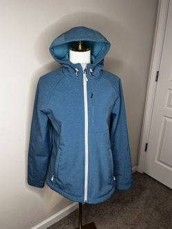 Kirkland Signature Women’s Blue Hooded Softshell Jacket 🧥 Size L Zip-Up