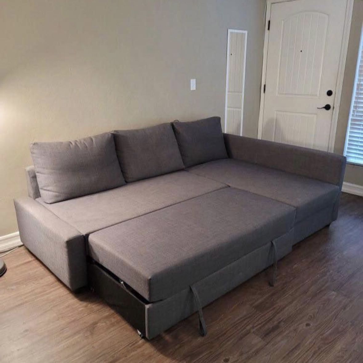 Gray Friheten 90” Queen Sleeper Sectional Sofa with Reversible Storage Chaise