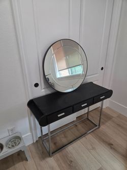 Modern console table with drawers and mirror set