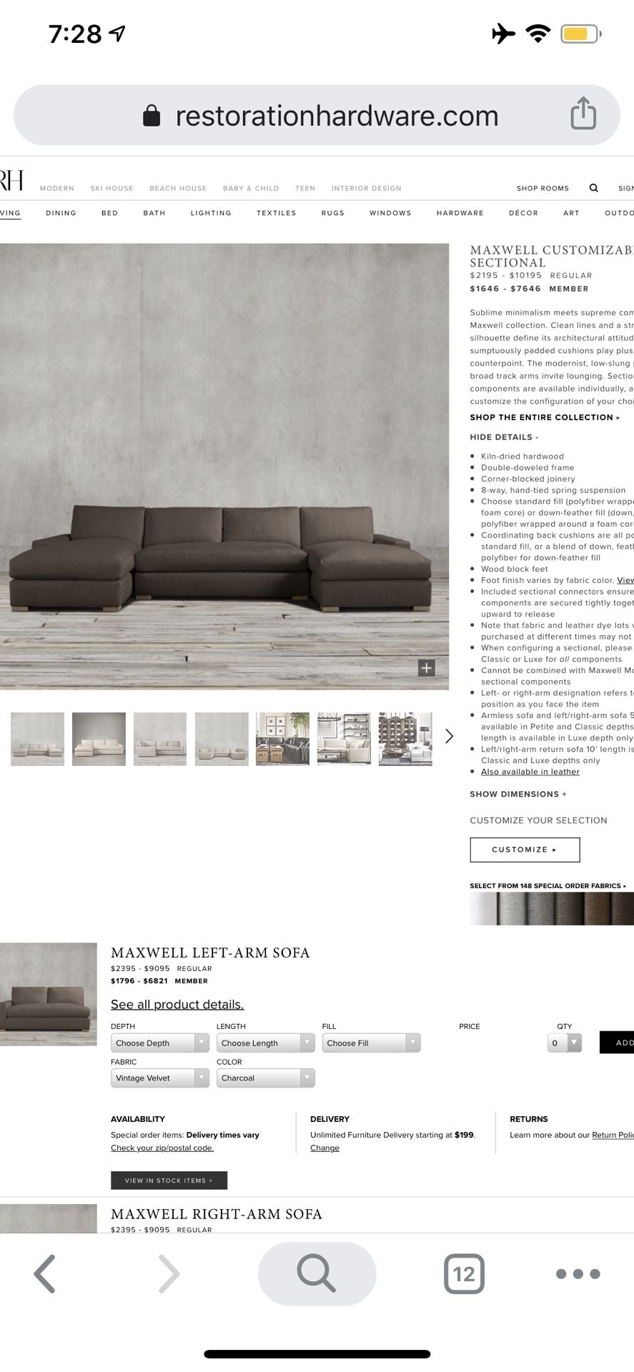 Restoration hardware couch originally bought for more than $8000 Must sale