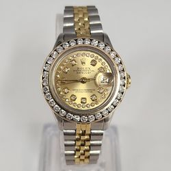 Rolex Lady Datejust 26mm Ref. 69173 Two-Tone 18 k Gold Steel Custom Diamond Dial & Bezel