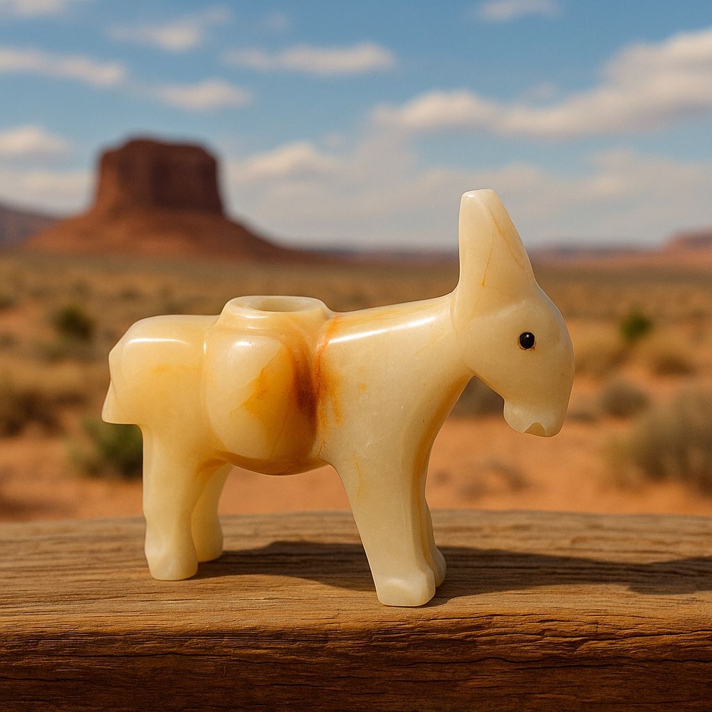 Mexican Onyx 1970s Donkey Figure Pen Holder, 3.5x3.5”