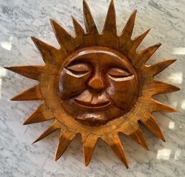Wooden Sun Smiling Face Handcrafted Wall Hanging -NEW!