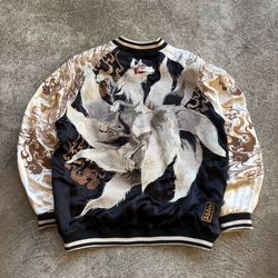 Sukajan Souvenir Jacket Japanese Pattern Embroidery 9 Tailed Fox Spirit Mens XL