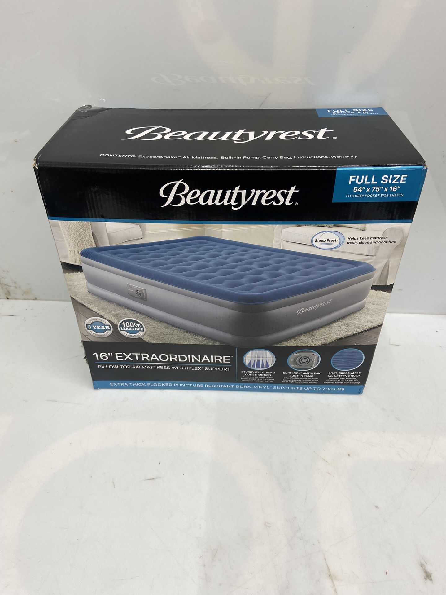 Beautyrest Extraordinaire 16" Full Size Air Mattress with Built-in Pump - Blow-up Mattress Best for Camping & Guests