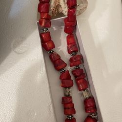 925 Sterling Silver Chunky Coral Choker 16’