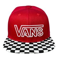 Vans Off The Wall Embroidered Logo Red Checkered Brim Hat Cap Snapback New