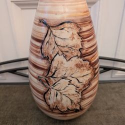 Brown Striped Vase With Leaves