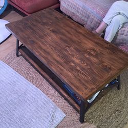 Wood coffee table with metal legs