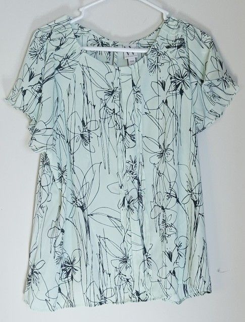 Petite XXL Worthington Women's Floral Print Mint Green Top NWT