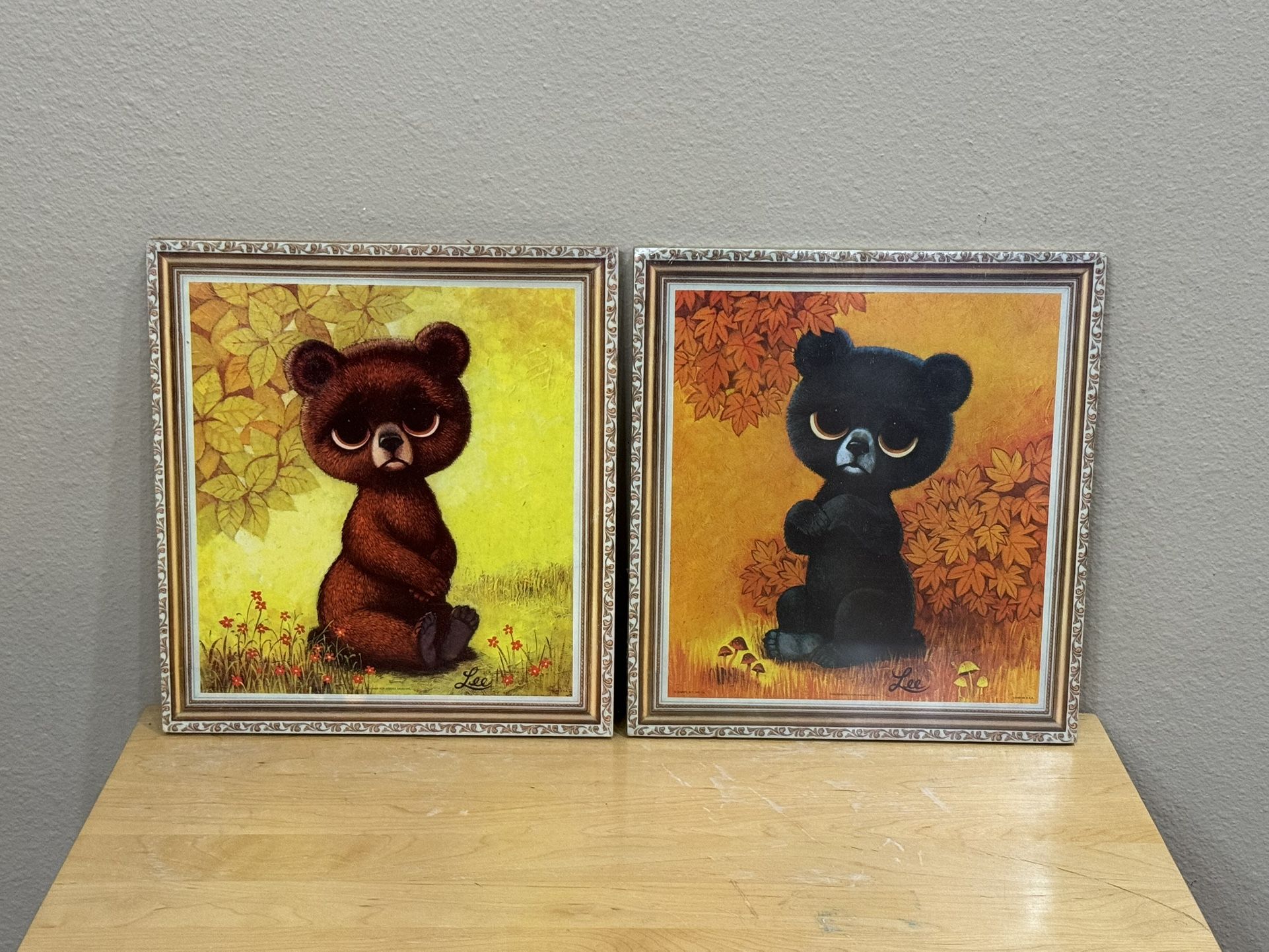 Vintage Lee Sonoma Big Eye Baby Bear Wall Plaques/Pictures.- Set of 2 - Read Description