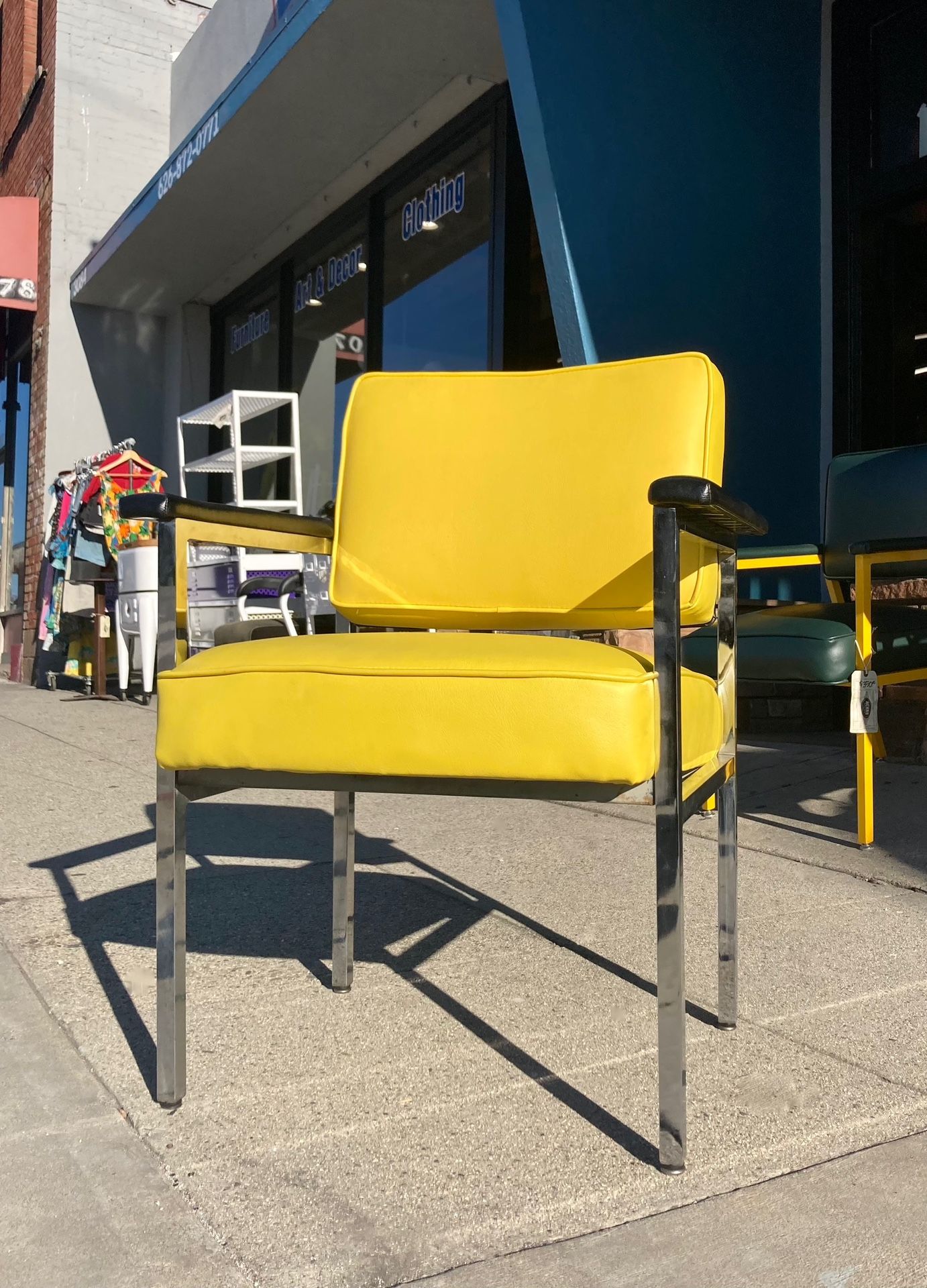 1970's Chrome and Yellow Vinyl Steelcase Armchair