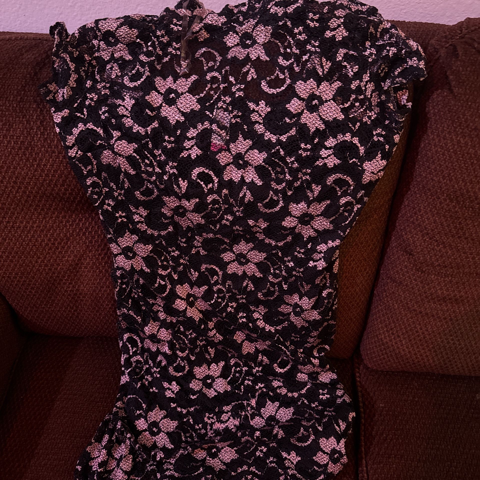 Black and pink floral lace dress