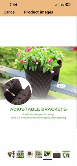 BPS Deck Railing Planter Boxes Set of 4, 12 inch Round Outdoor Planters with Adjustable Brackets for Patio, Balcony, Fence  118 $30