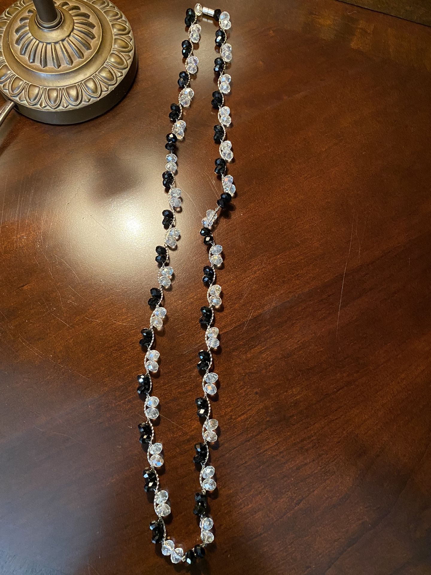 Black & Clear Beaded Necklace with Magnetic Clasp 