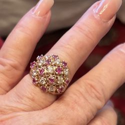 . 14k Gold Ring. 1 Carat Of Diamonds 1 Carat Of Rubies Vintage 1965. 