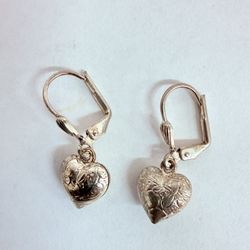 Sterling Silver Hollow Heart Dangle Earrings