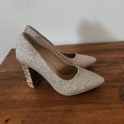 Rhinestone High Heels Gold Sparkly Shoes