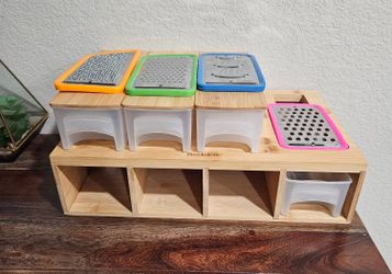 Brookstone Bamboo Cutting Board Set, Multifunctional with 4 Containers with Bamboo Lids 5 Graters for Kitchen