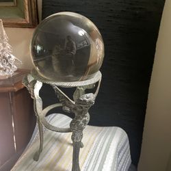 Crystal Ball With Antique Angel Stand