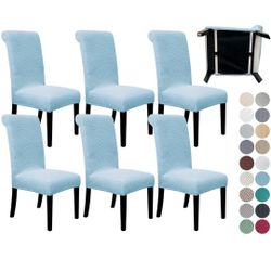  6 Pack Dining Room Chair Covers with seat Belt, Stretch Parsons Chair Slipcover Washable Kitchen Dining Chair Cover Seat Removable Protecto