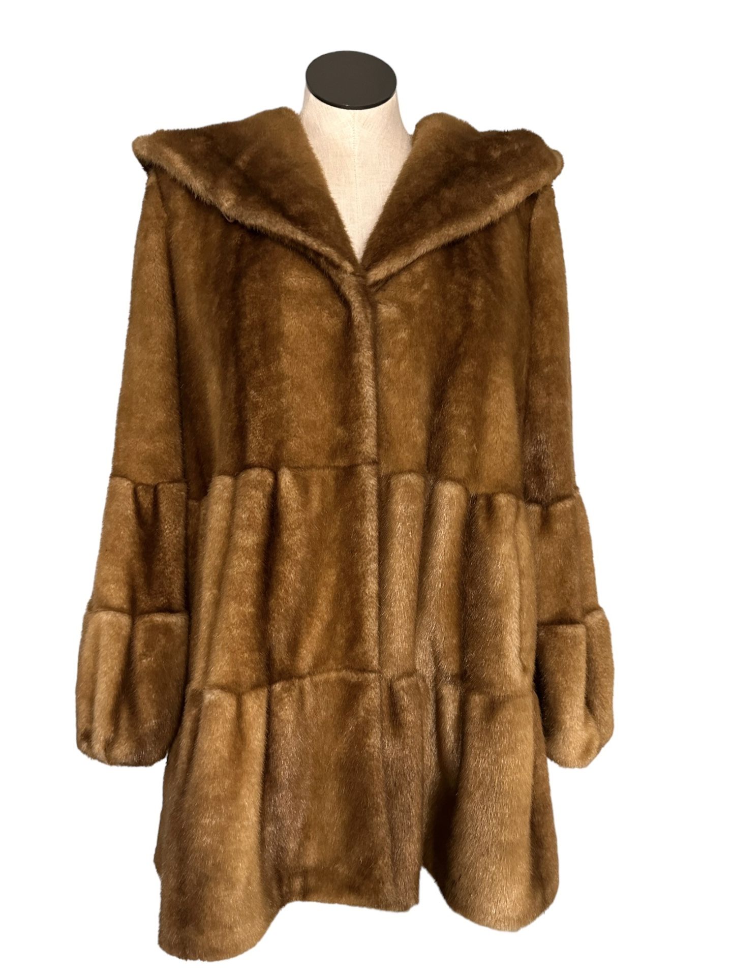 Jones New York Women s Tiered Hooded Faux Fur Coat Brown Size XL