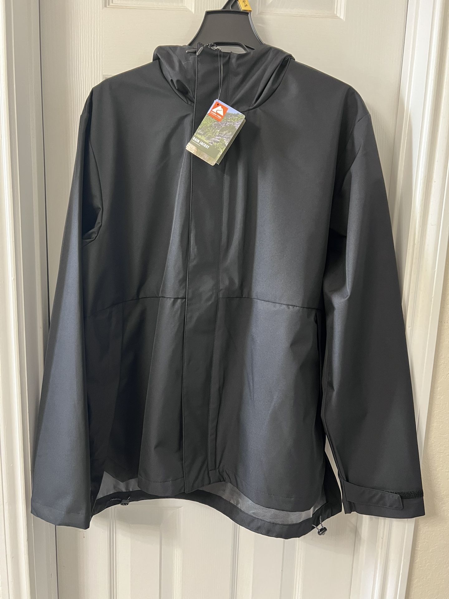 Ozark Trail Large Rain Jacket Men's Black Waterproof Hooded Lined Pockets New