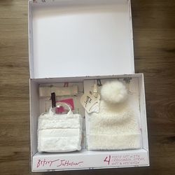 Betsy Johnson Four Piece Boxed Gift Set with Hat, Purse, Crossbody Strap, bagtag