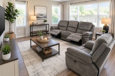 Power Reclining Sofa & Recliner Set w/ USB Ports – Gray