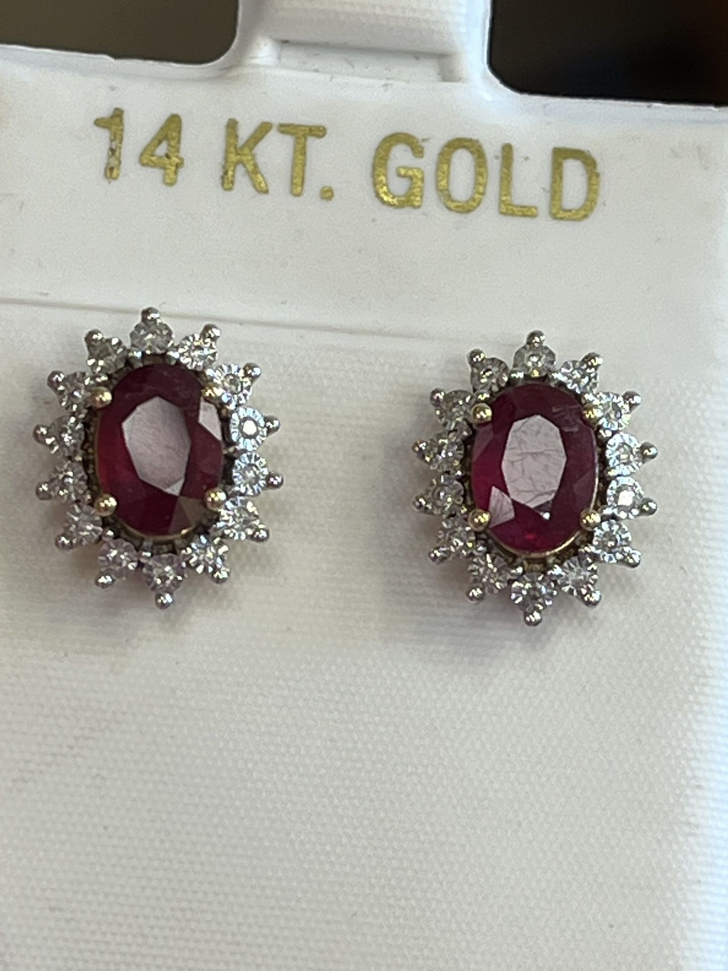 Ruby with Diamond Earrings set in 14k White Gold Settings