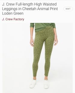 J Crew Full-length High Waisted Leggings in Cheetah Animal Print Loden Green