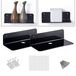 Set of 2 Acrylic Floating Wall Display Shelf With Cable Mini Storage DVD Rack