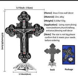 Jesus Altar Table Cross,Religious Crucifix Wall Decor with Stand,Metal 3